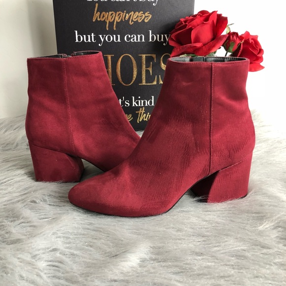Top Shop Berry Suede Vegan Gold Side Zip Bootie - Picture 2 of 8